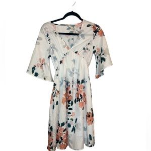 Floral bell sleeve midi dress small